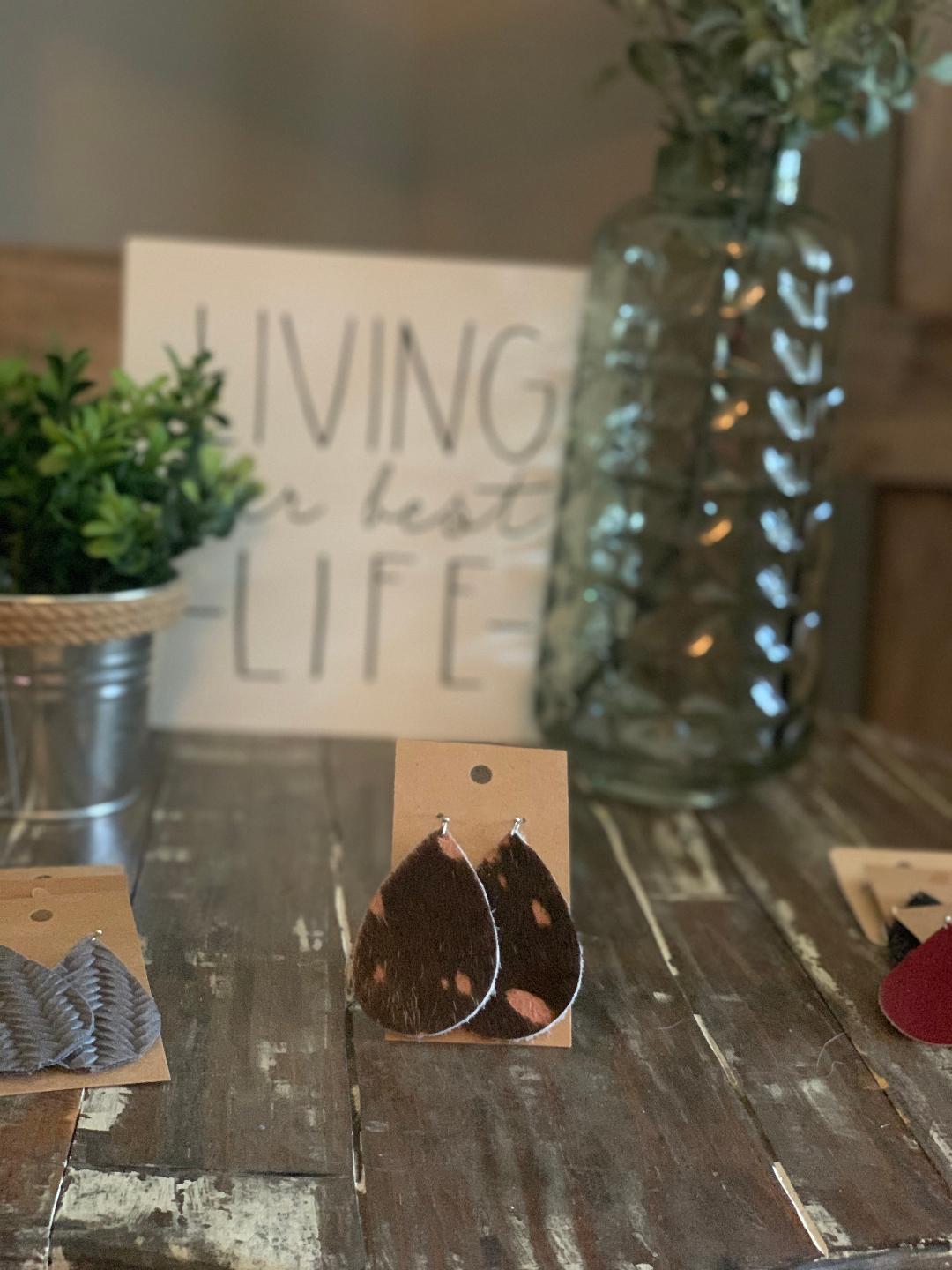Pink & Brown Cow Print Earrings