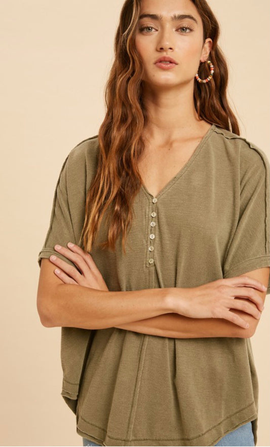Dusty Olive Button Top