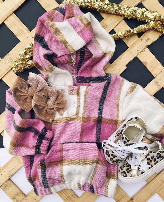Pink Plaid Hoodie Flannel