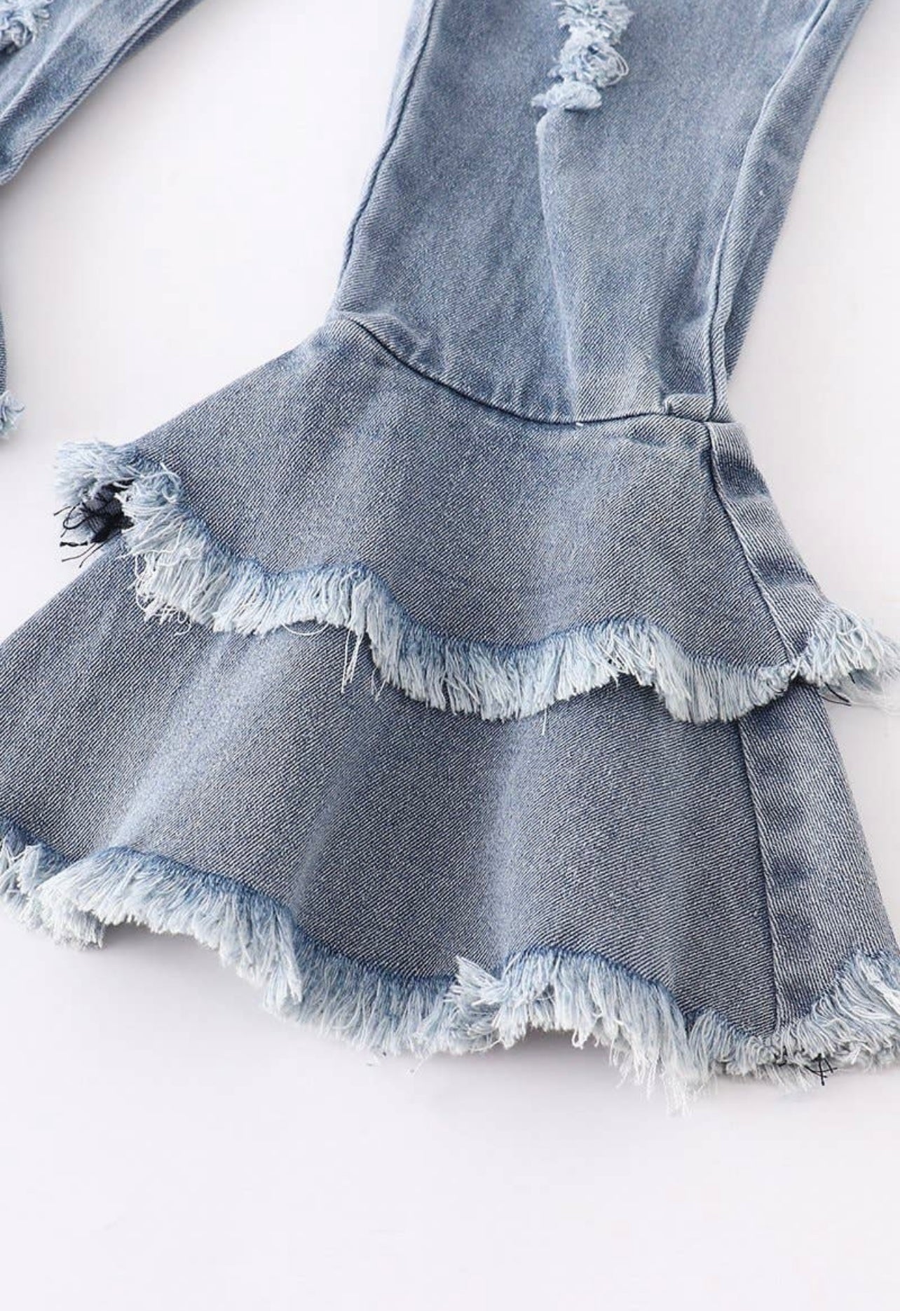 Double Layered Frayed Flare Jeans