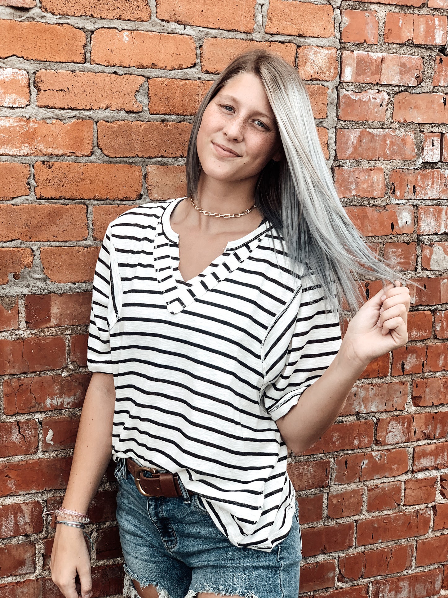V-Neck Striped Top