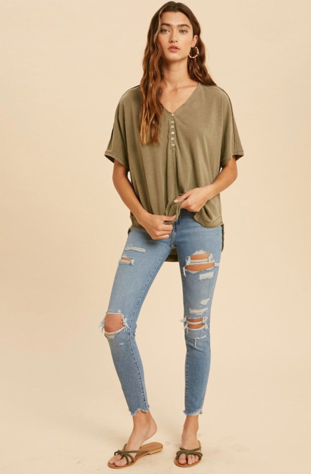 Dusty Olive Button Top