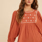 Rust Embroidered Top