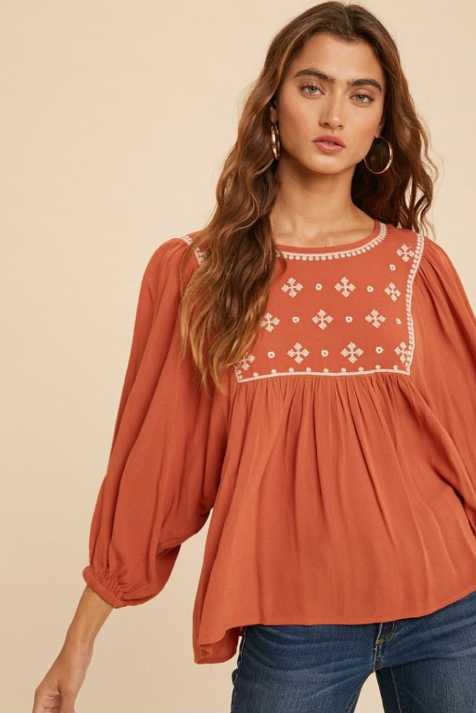 Rust Embroidered Top