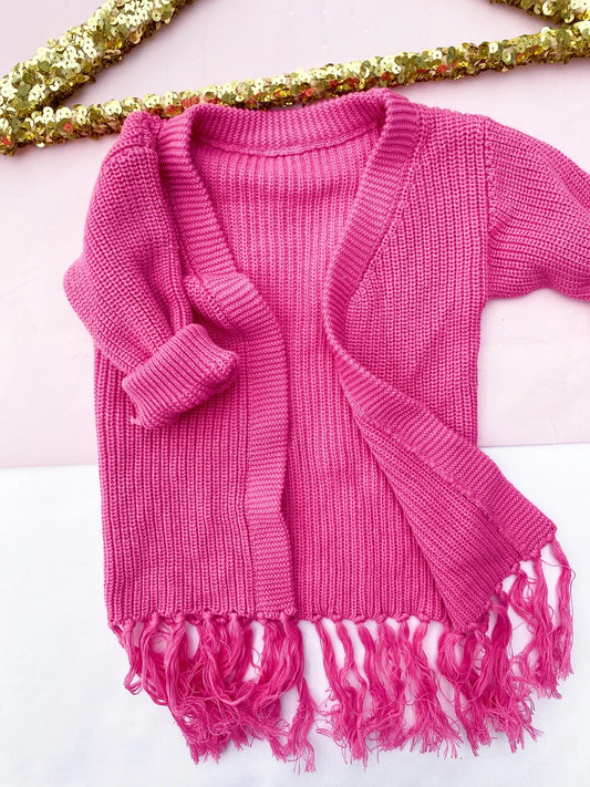 Kids Pink Fringe Cardigan