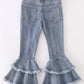 Double Layered Frayed Flare Jeans