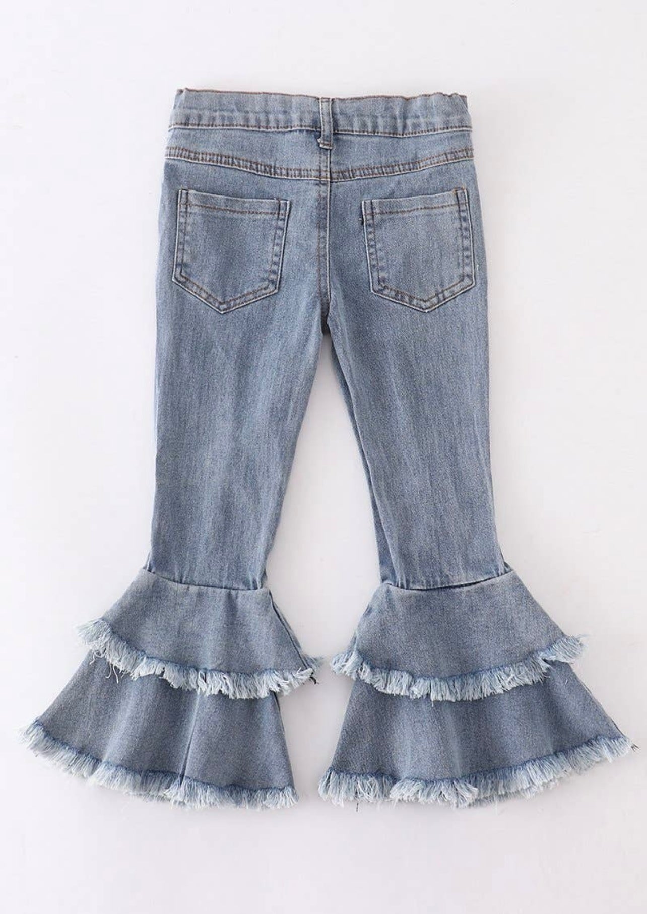 Double Layered Frayed Flare Jeans