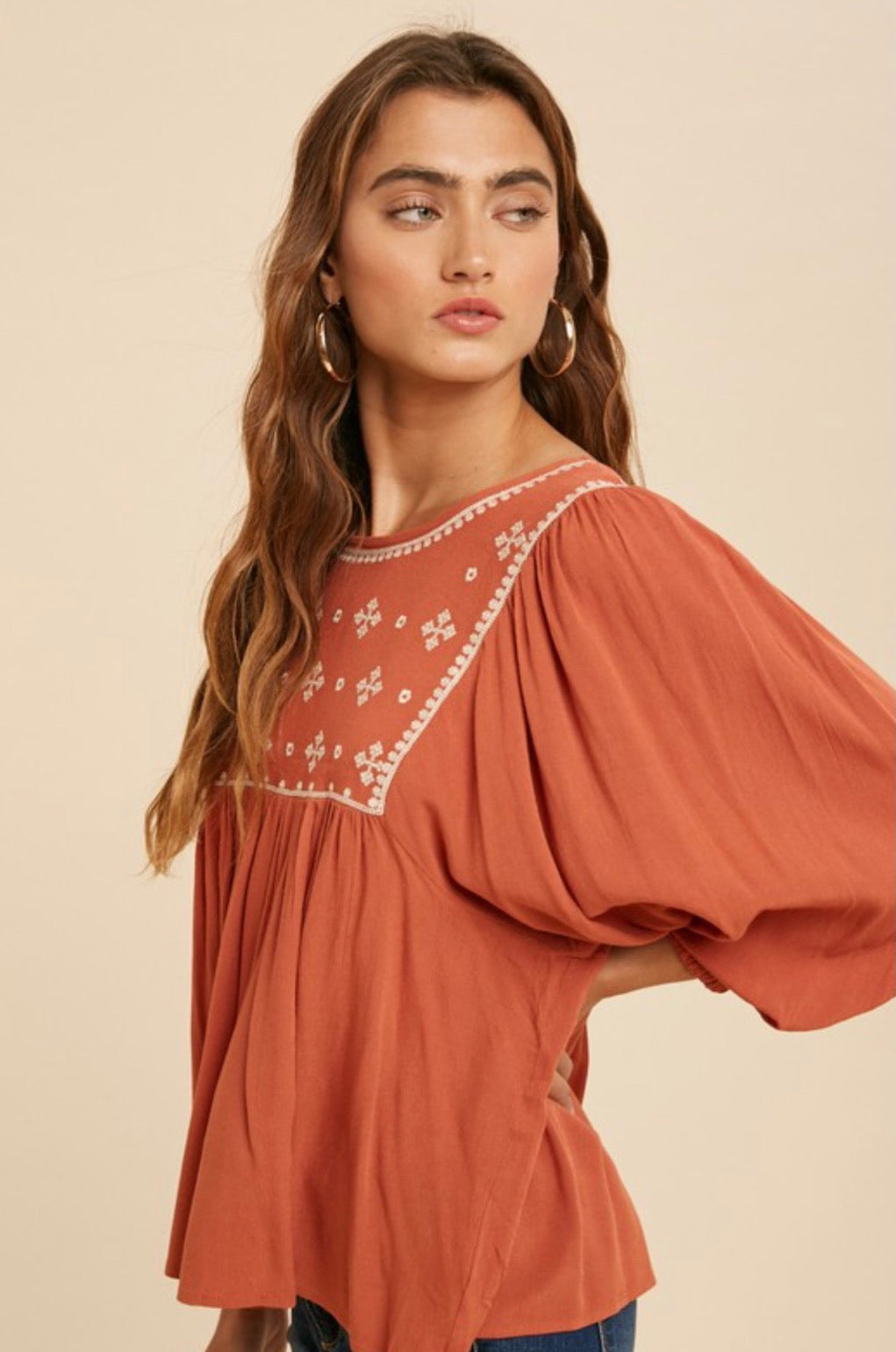 Rust Embroidered Top