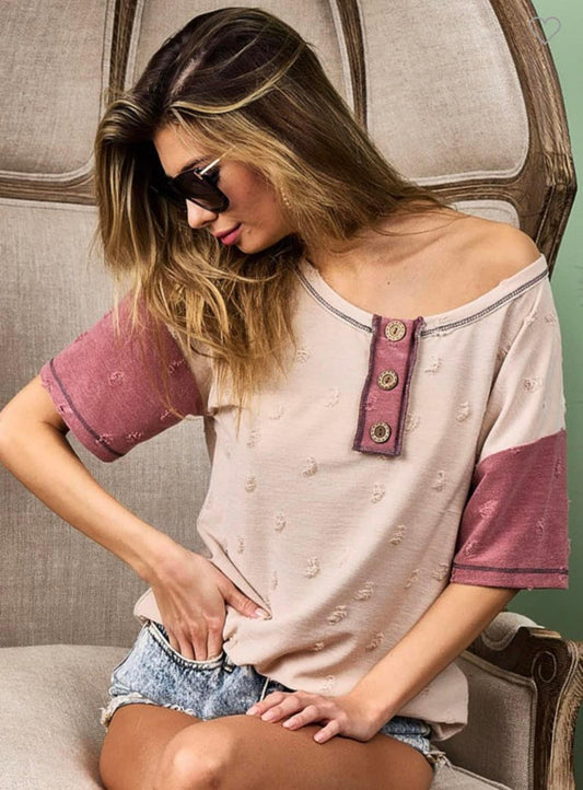 Oatmeal & Mauve Dot Top